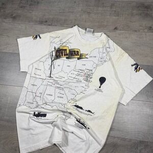 90s rare art, unlimited, yellow and white Civil War AOP graphic T-shirt